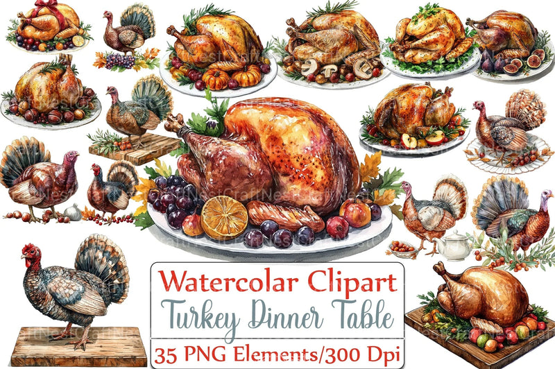 Turkey Dinner Table Scene Clipart Bundle - CraftNest - Digital Crafting and Art