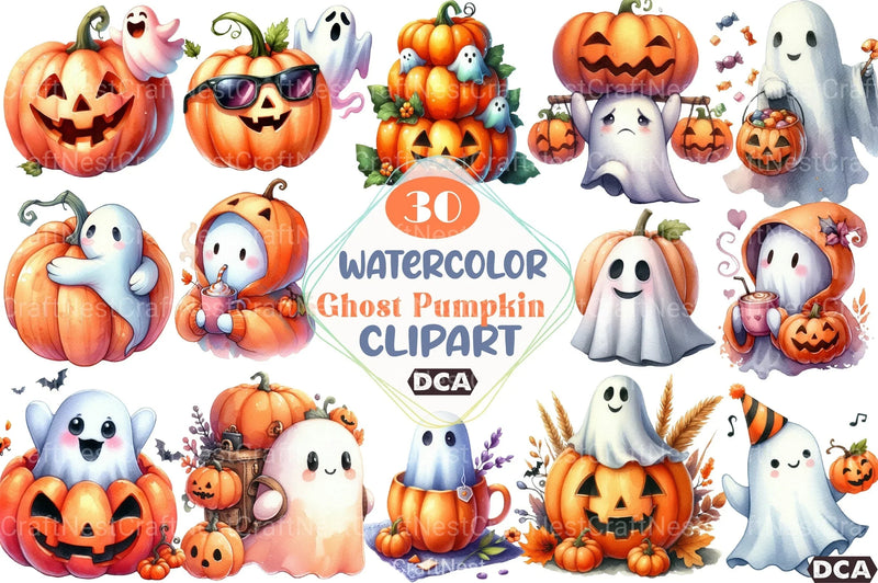 Cute Funny Ghost Pumpkin Halloween Clipart Bundle - CraftNest - Digital Crafting and Art