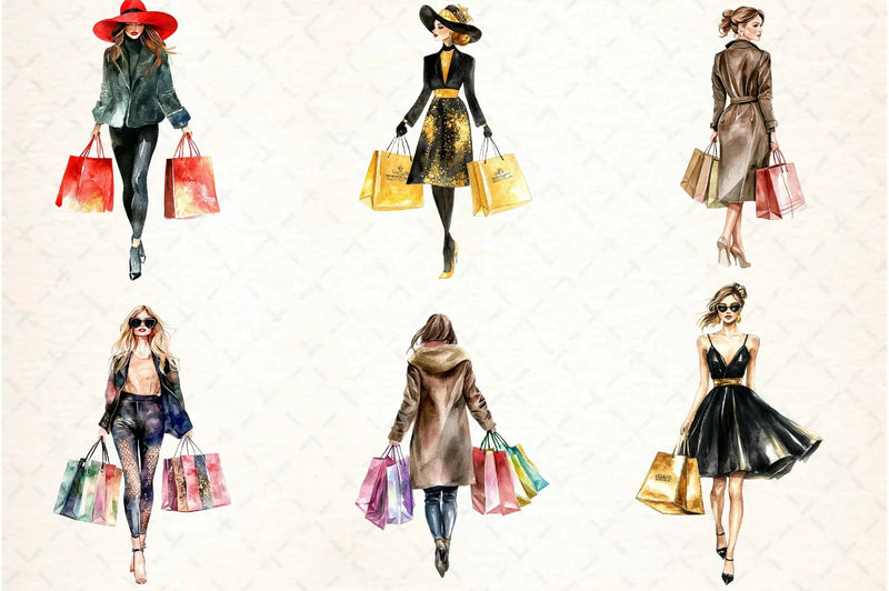 Black Friday Woman Shopping Clipart Bundle - CraftNest - Digital Crafting and Art