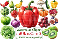 Fall Harvest Fruits & Veggies Clipart Bundle - CraftNest - Digital Crafting and Art