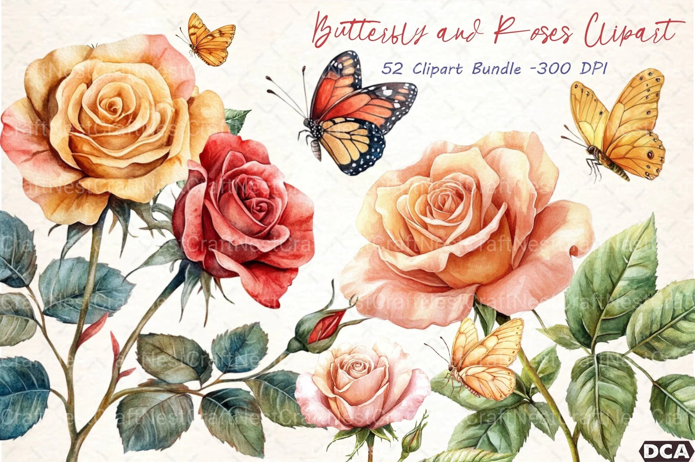 Butterfly and Roses Clipart Bundle - CraftNest - Digital Crafting and Art