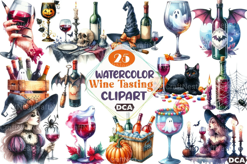 Halloween Wine Tasting Clipart Bundle 2 - CraftNest - Digital Crafting and Art