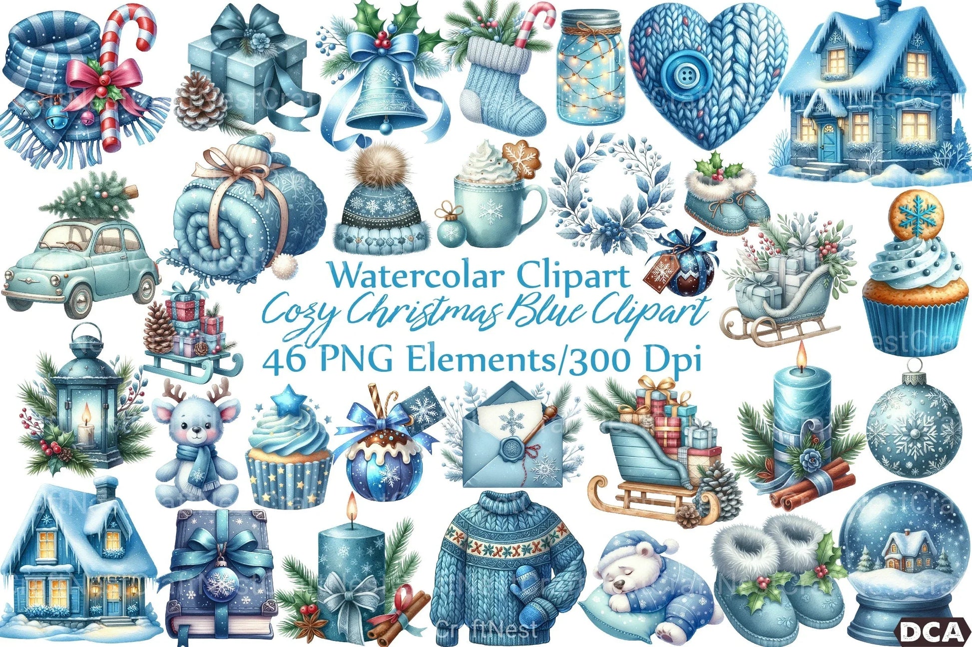 Cozy Christmas Blue Clipart Bundle 2 - CraftNest - Digital Crafting and Art