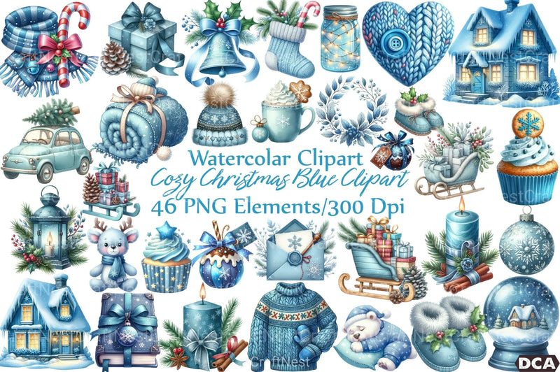 Cozy Christmas Blue Clipart Bundle 2 - CraftNest - Digital Crafting and Art