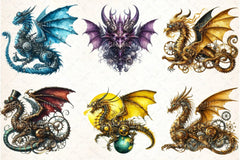 Watercolor Steampunk Dragon Clipart Bundle - CraftNest - Digital Crafting and Art