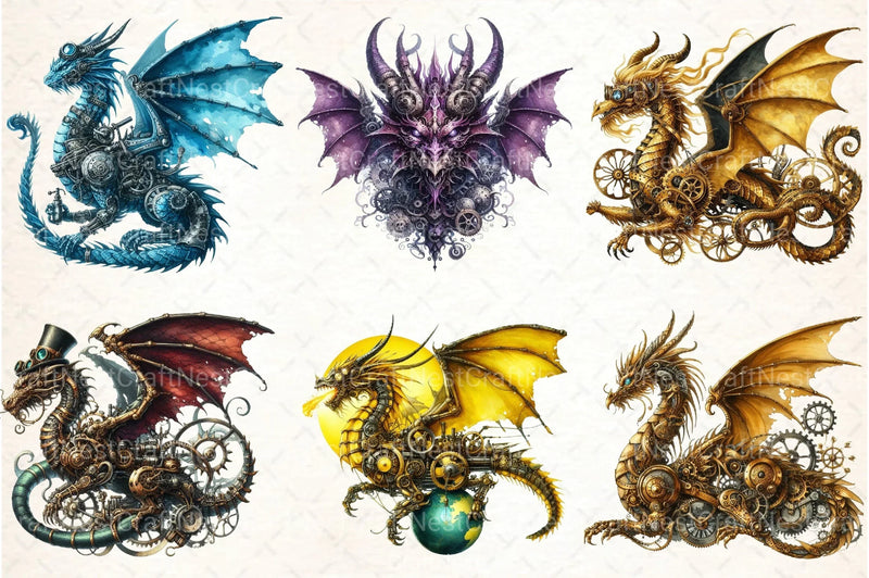 Watercolor Steampunk Dragon Clipart Bundle - CraftNest - Digital Crafting and Art
