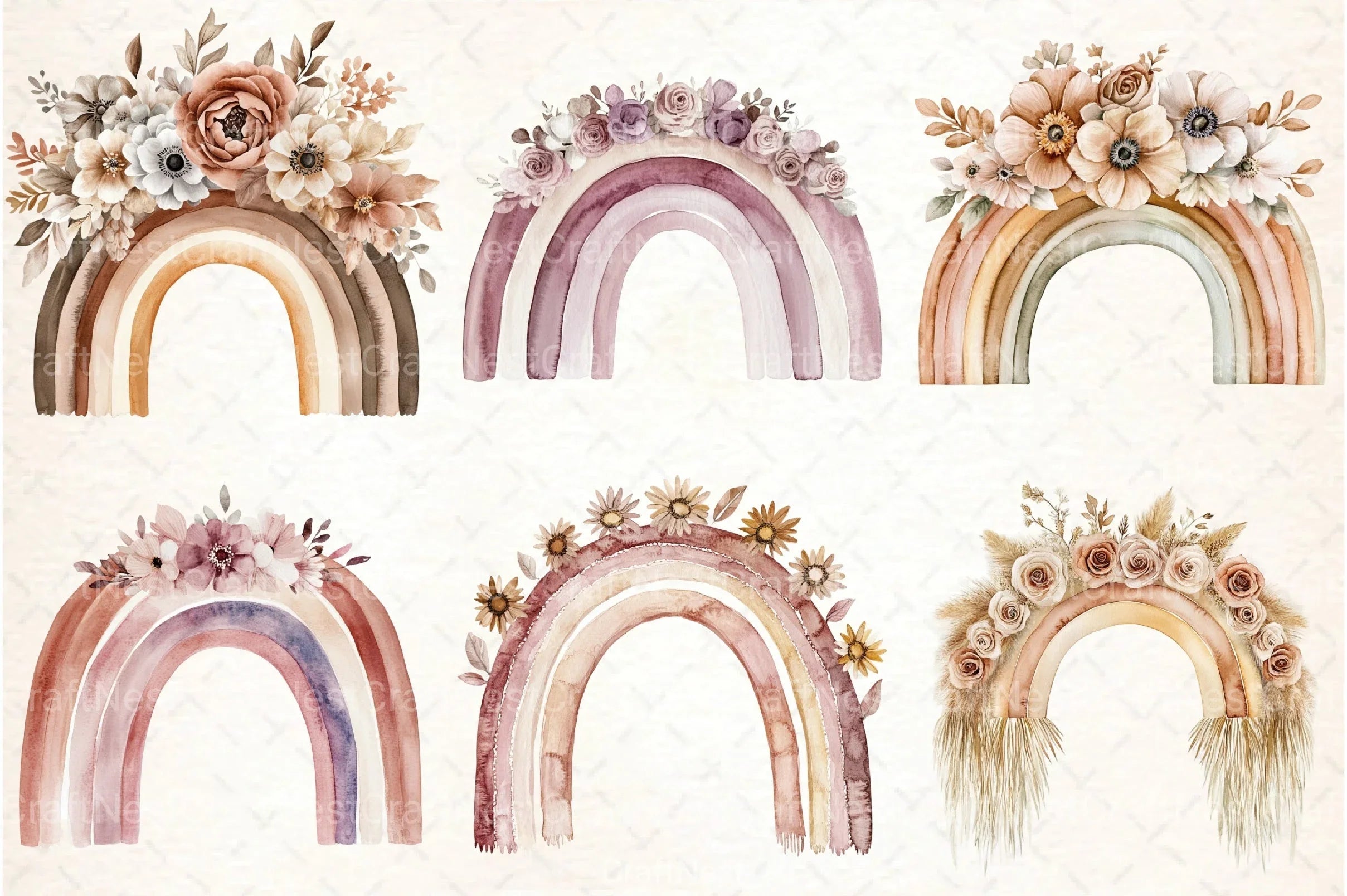 Boho Rainbow Floral Clipart Bundle - CraftNest - Digital Crafting and Art