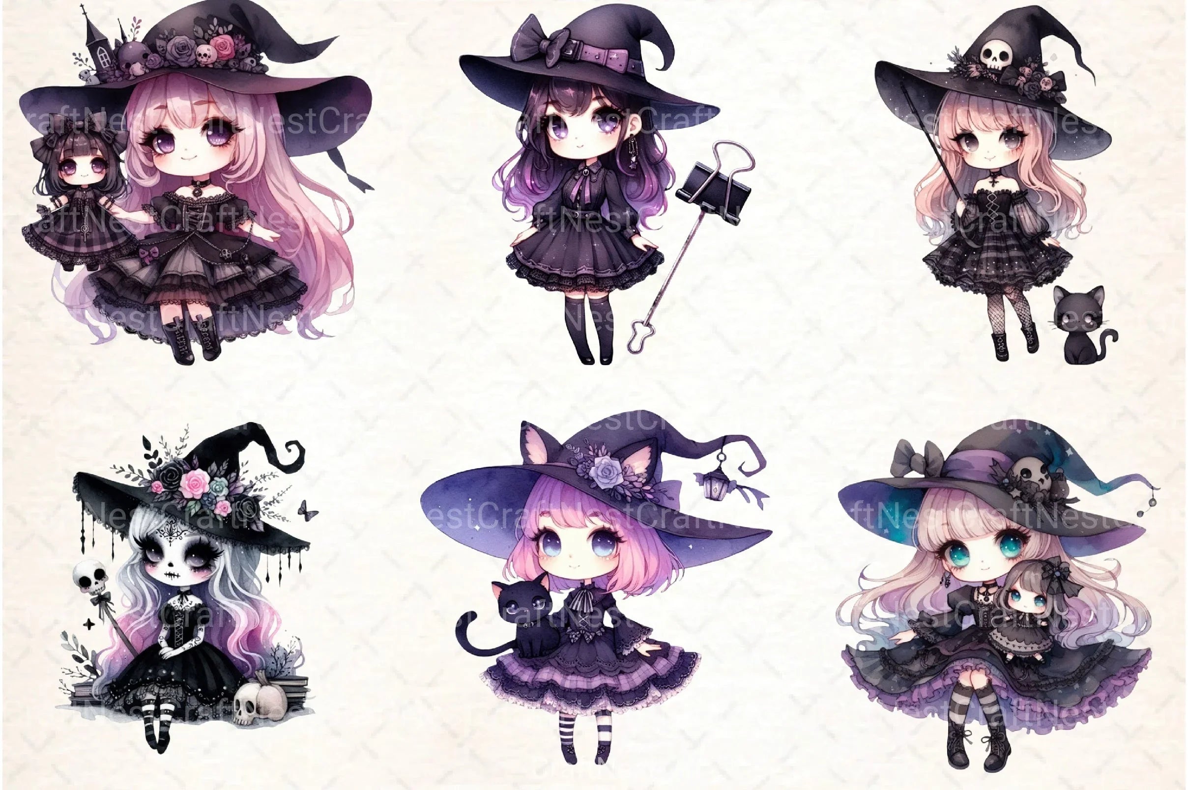 Cute Witch Halloween Girl Clipart Bundle - CraftNest - Digital Crafting and Art