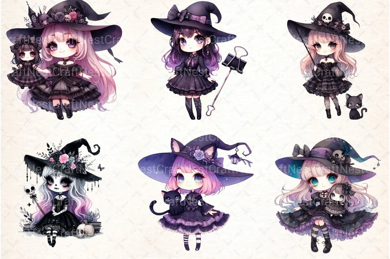 Cute Witch Halloween Girl Clipart Bundle - CraftNest - Digital Crafting and Art