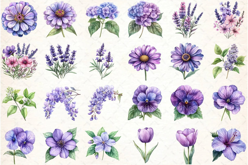 Purple Flowers Clipart Bundle 99 - CraftNest - Digital Crafting and Art
