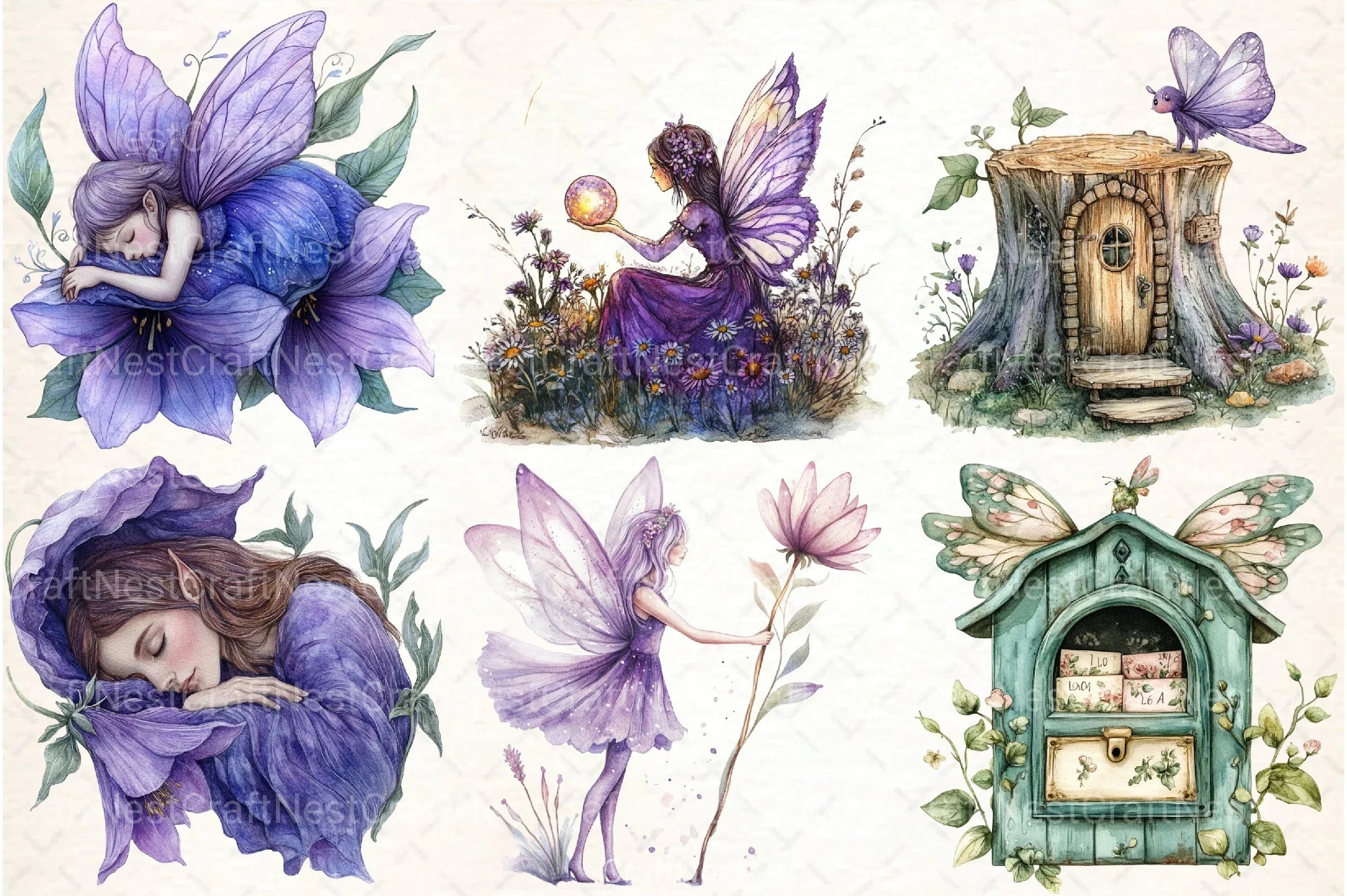 Magical Garden & Purple Fairy Clipart Bundle - CraftNest - Digital Crafting and Art