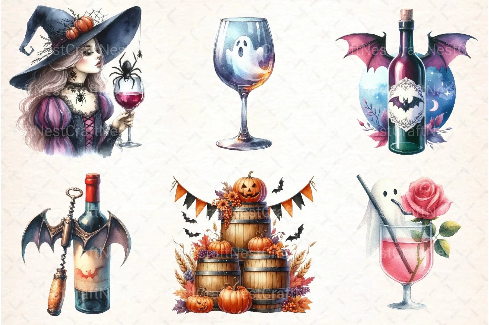 Halloween Wine Tasting Clipart Bundle 2 - CraftNest - Digital Crafting and Art