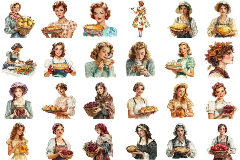 Vintage Thanksgiving Woman Clipart Bundle - CraftNest - Digital Crafting and Art