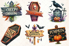 Halloween Wooden Signs Clipart Bundle - CraftNest - Digital Crafting and Art