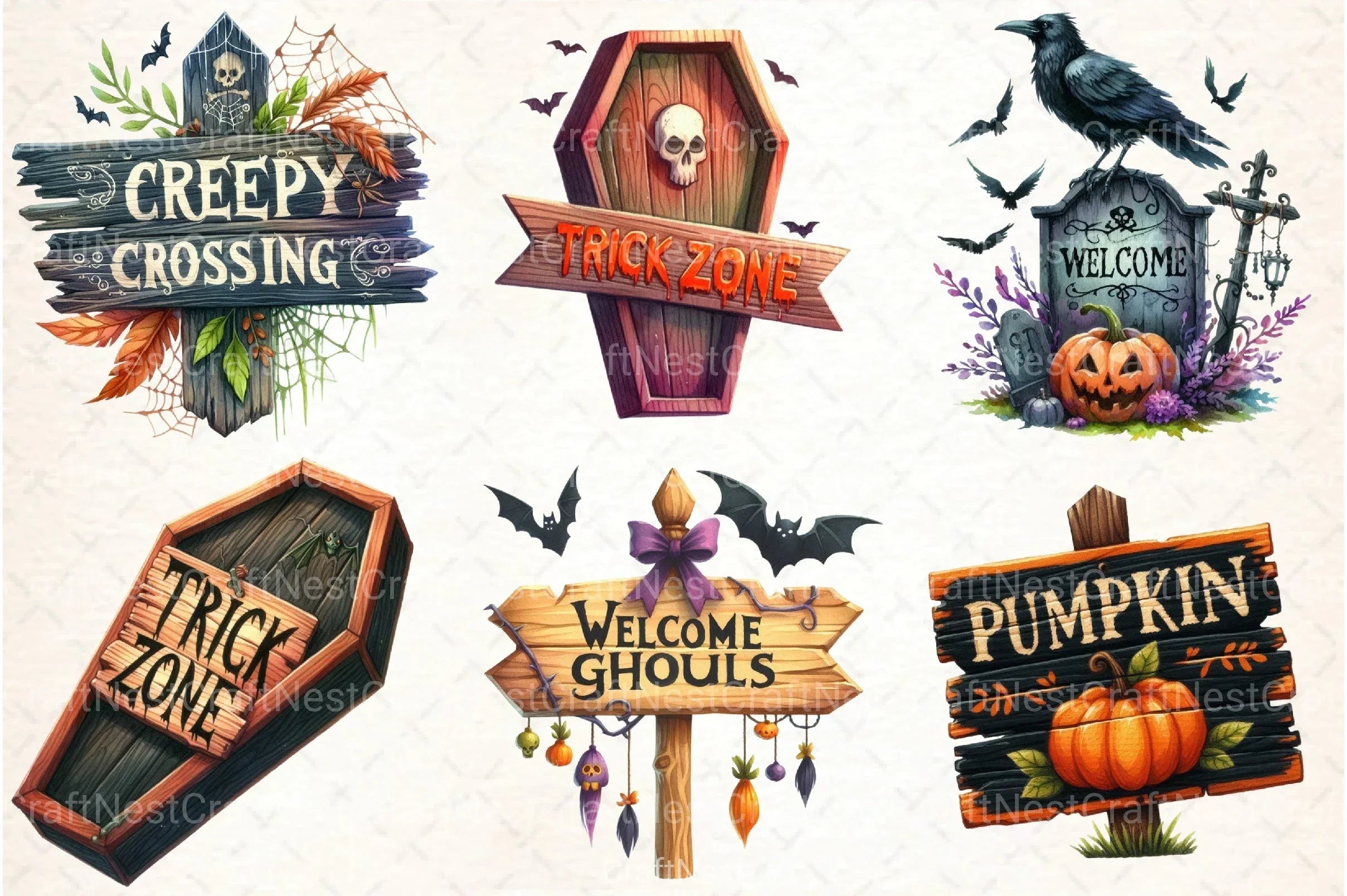 Halloween Wooden Signs Clipart Bundle - CraftNest - Digital Crafting and Art