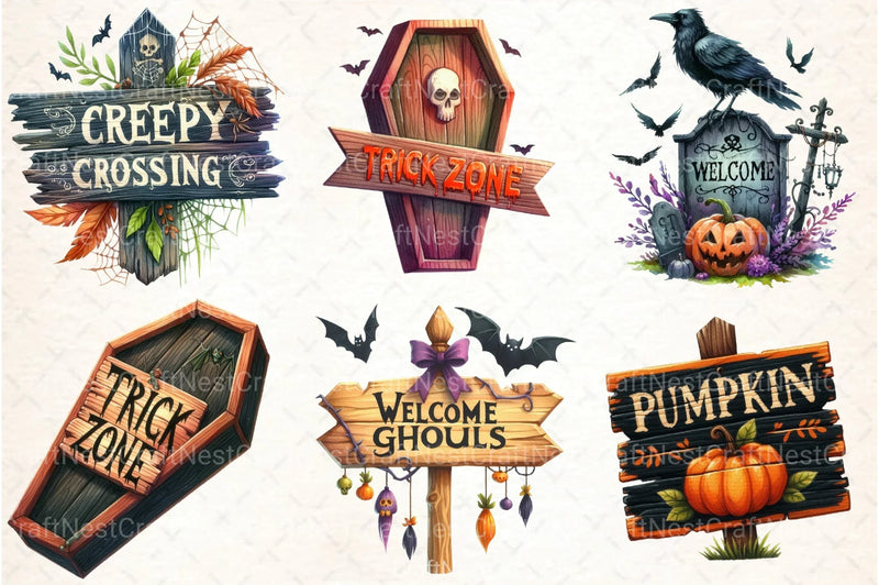 Halloween Wooden Signs Clipart Bundle - CraftNest - Digital Crafting and Art