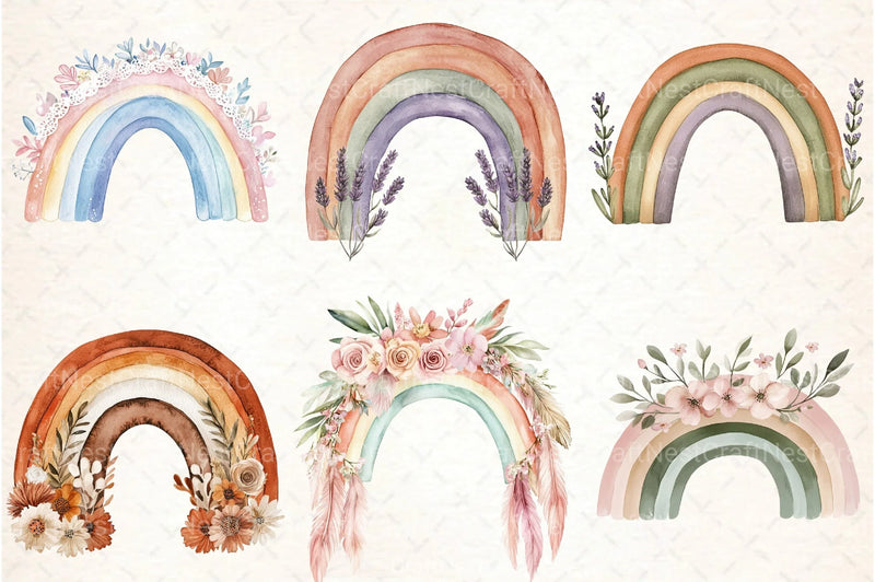 Boho Rainbow Floral Clipart Bundle 55 - CraftNest - Digital Crafting and Art
