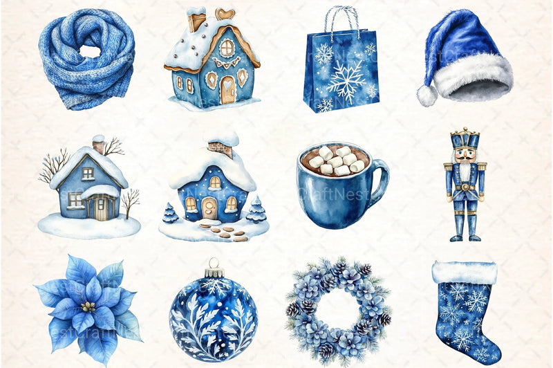 Cozy Blue Christmas Clipart Bundle - CraftNest - Digital Crafting and Art