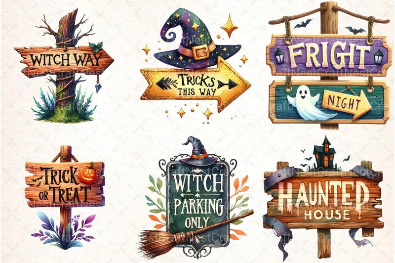 Halloween Wooden Signs Clipart Bundle - CraftNest - Digital Crafting and Art