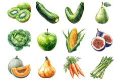 Fall Harvest Fruits & Veggies Clipart Bundle - CraftNest - Digital Crafting and Art
