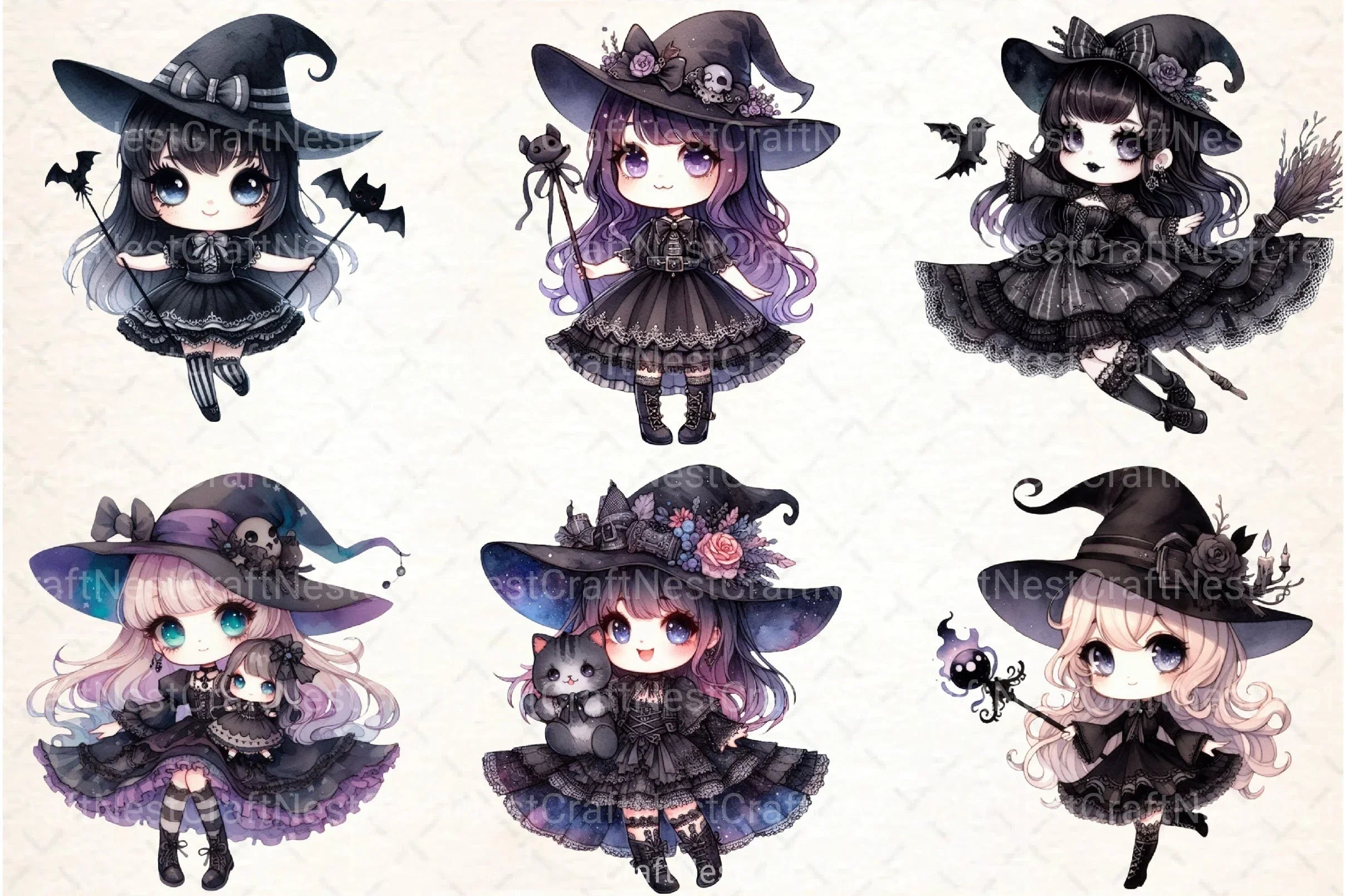 Cute Witch Halloween Girl Clipart Bundle - CraftNest - Digital Crafting and Art