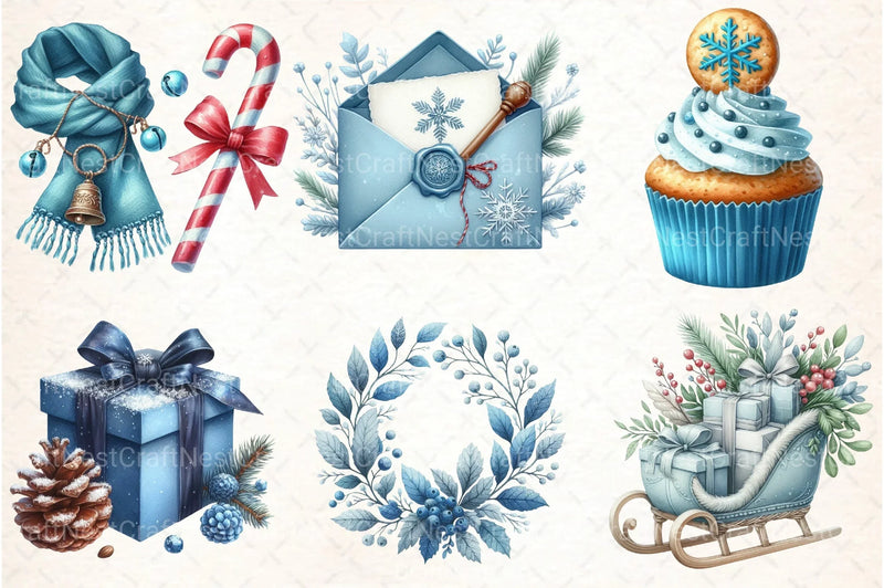 Cozy Christmas Blue Clipart Bundle 2 - CraftNest - Digital Crafting and Art