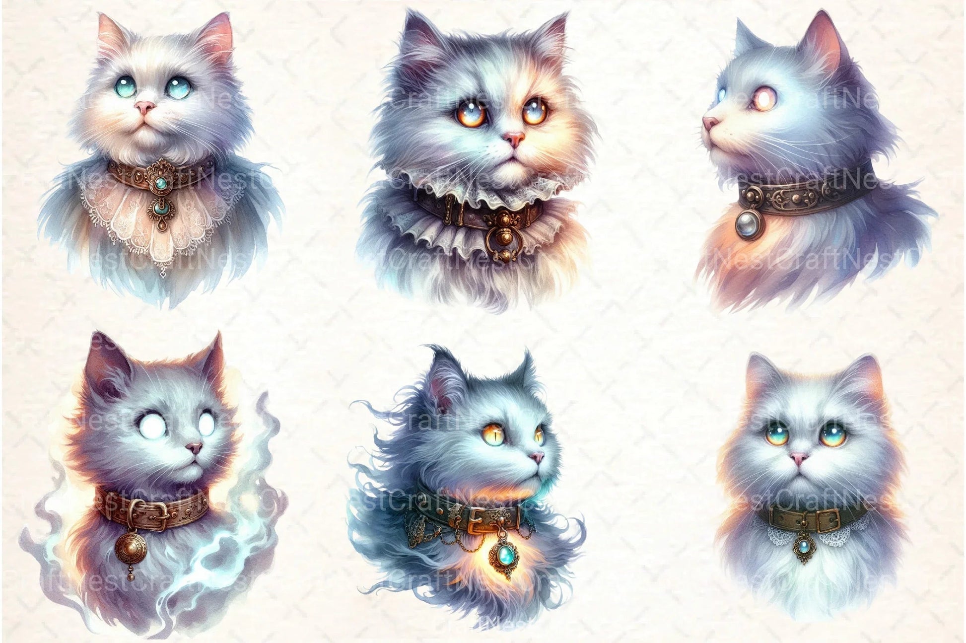 Watercolor Ghostly Cat Clipart Bundle - CraftNest - Digital Crafting and Art