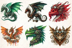 Watercolor Steampunk Dragon Clipart Bundle - CraftNest - Digital Crafting and Art