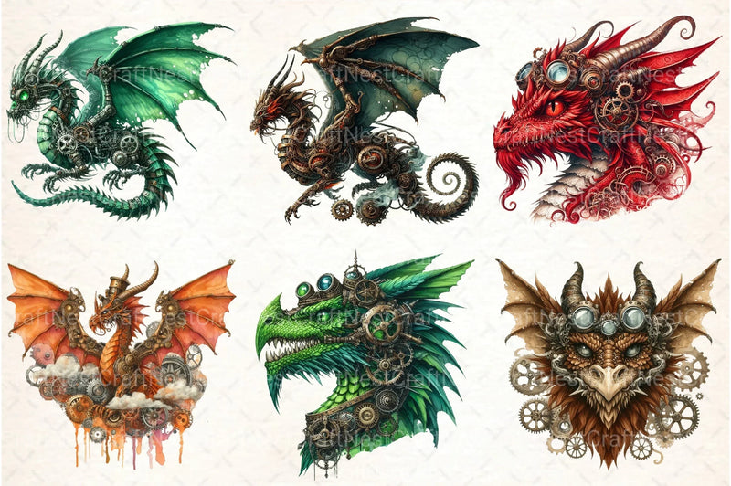 Watercolor Steampunk Dragon Clipart Bundle - CraftNest - Digital Crafting and Art