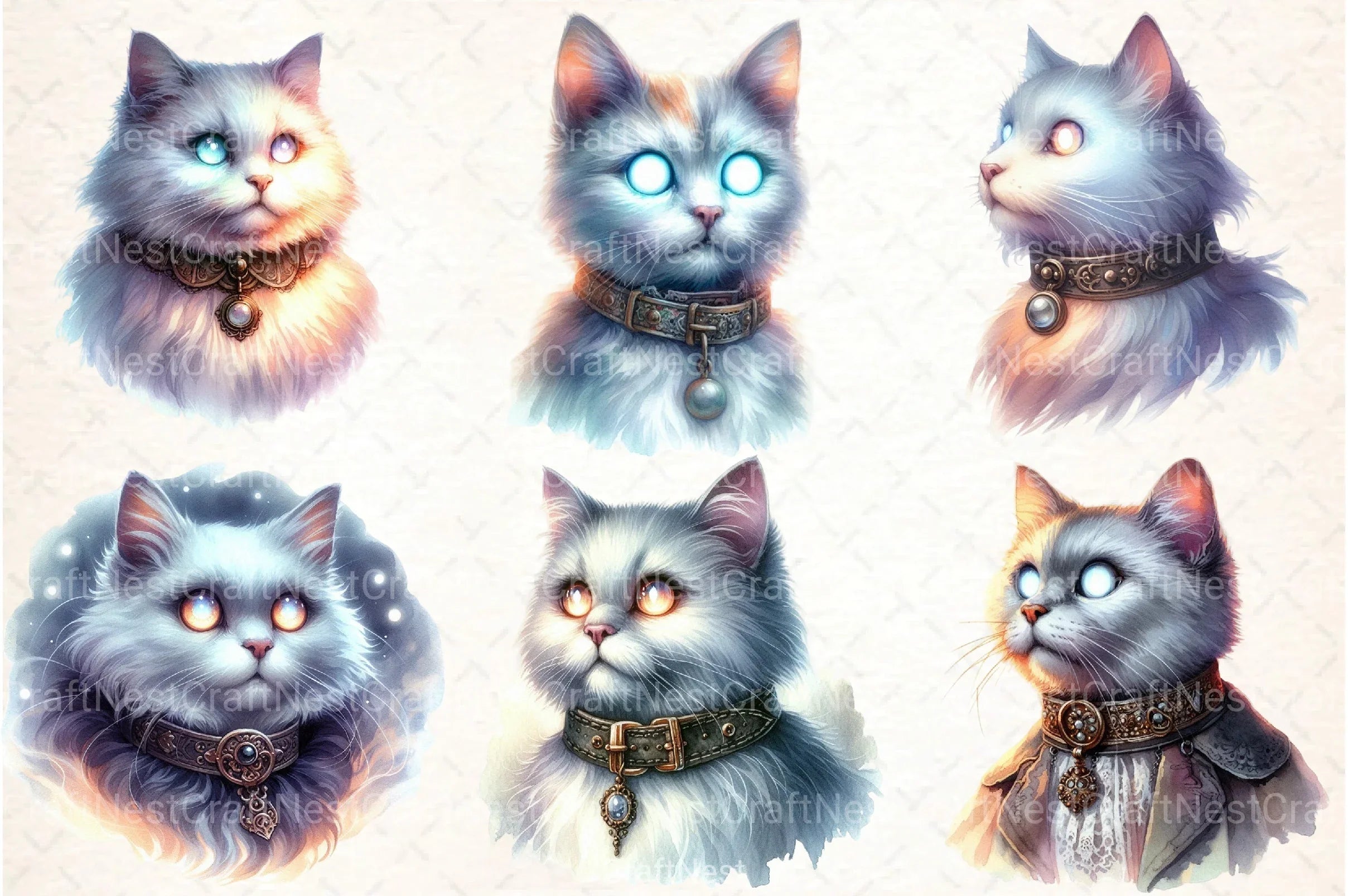 Watercolor Ghostly Cat Clipart Bundle - CraftNest - Digital Crafting and Art