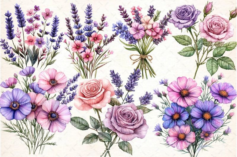 Lavender & Pink Flowers Clipart Bundle 4 - CraftNest - Digital Crafting and Art