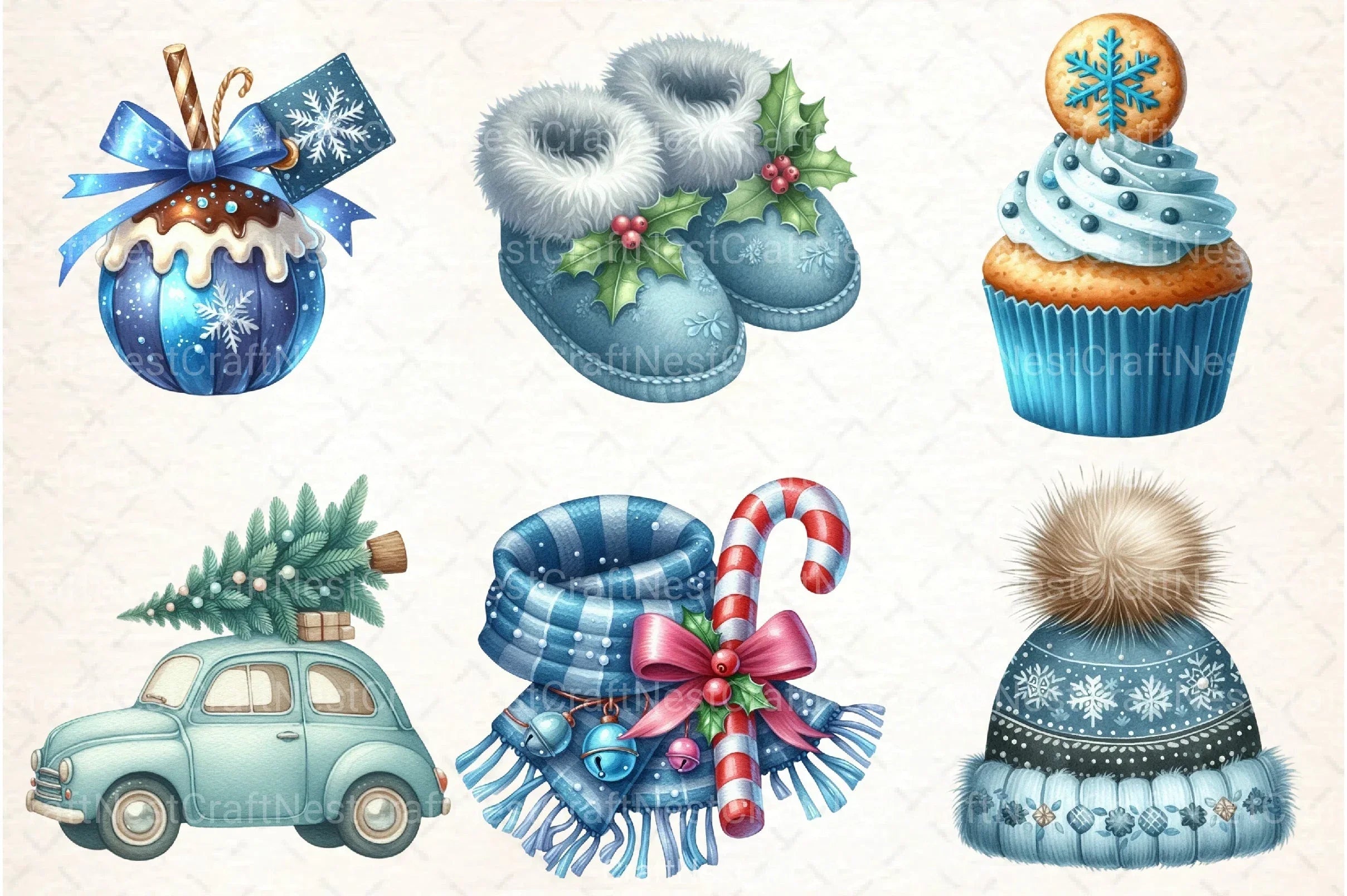 Cozy Christmas Blue Clipart Bundle 2 - CraftNest - Digital Crafting and Art