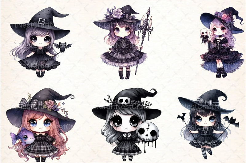 Cute Witch Halloween Girl Clipart Bundle - CraftNest - Digital Crafting and Art