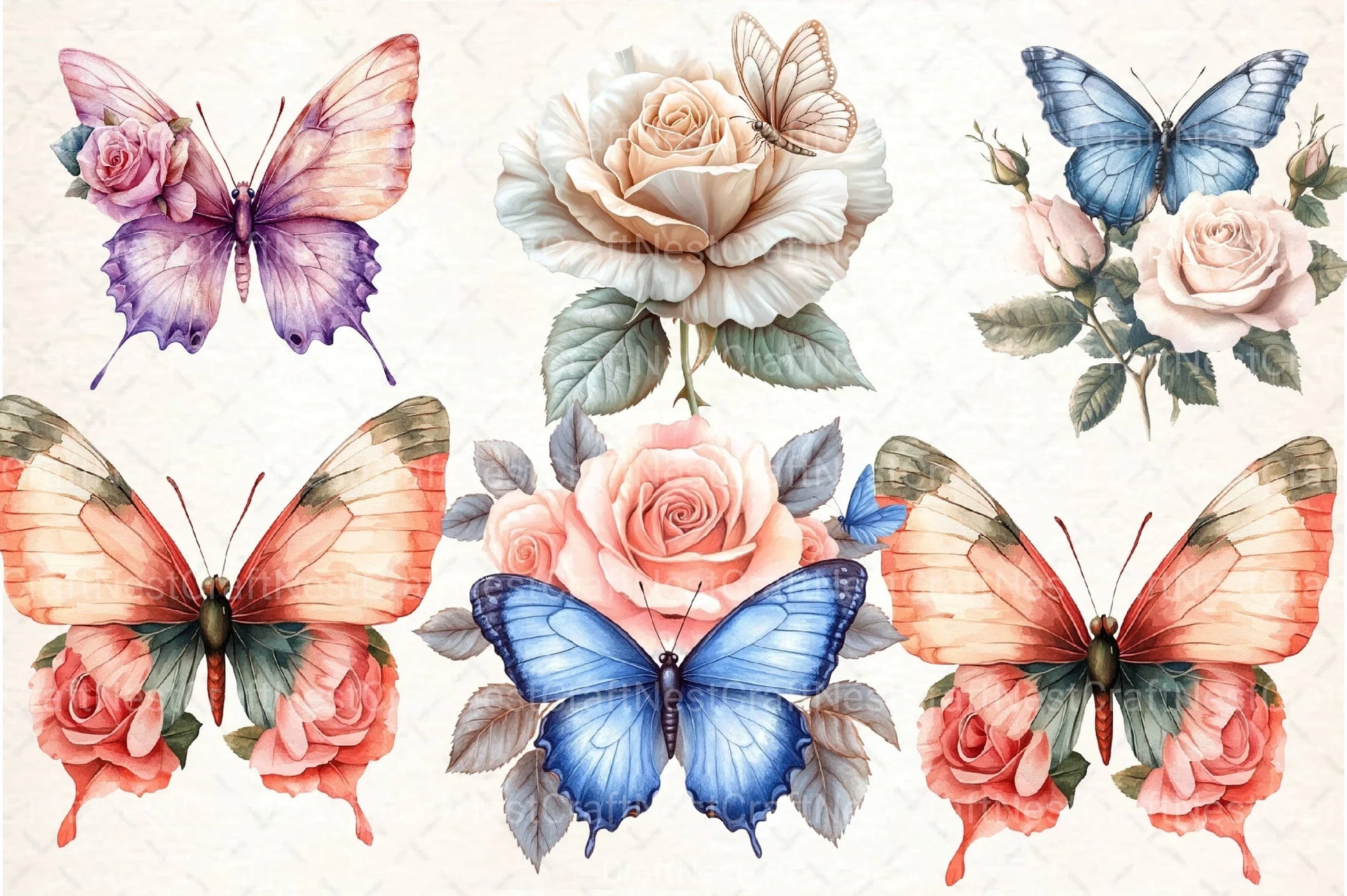 Butterfly and Roses Clipart Bundle - CraftNest - Digital Crafting and Art