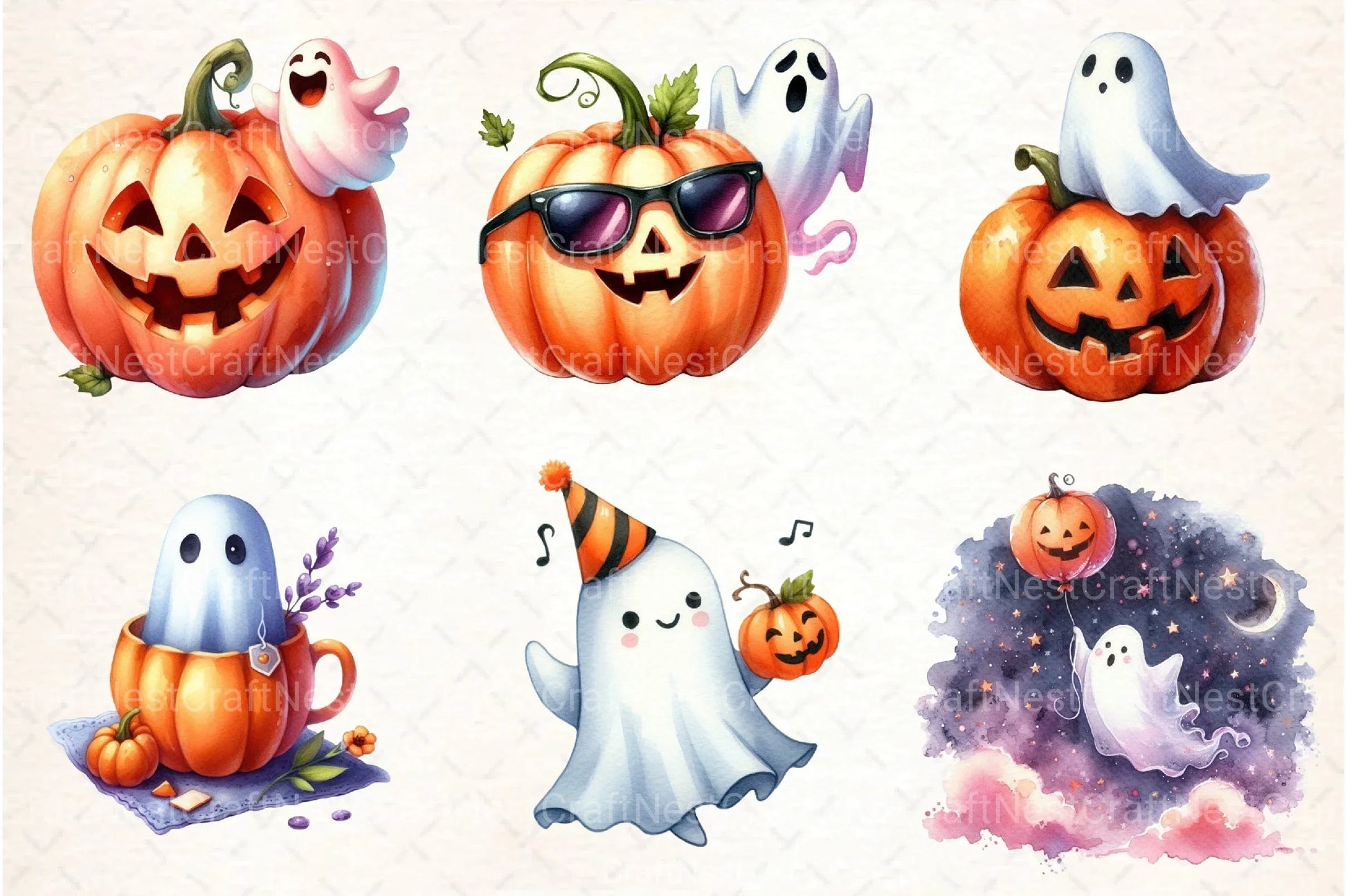 Cute Funny Ghost Pumpkin Halloween Clipart Bundle - CraftNest - Digital Crafting and Art