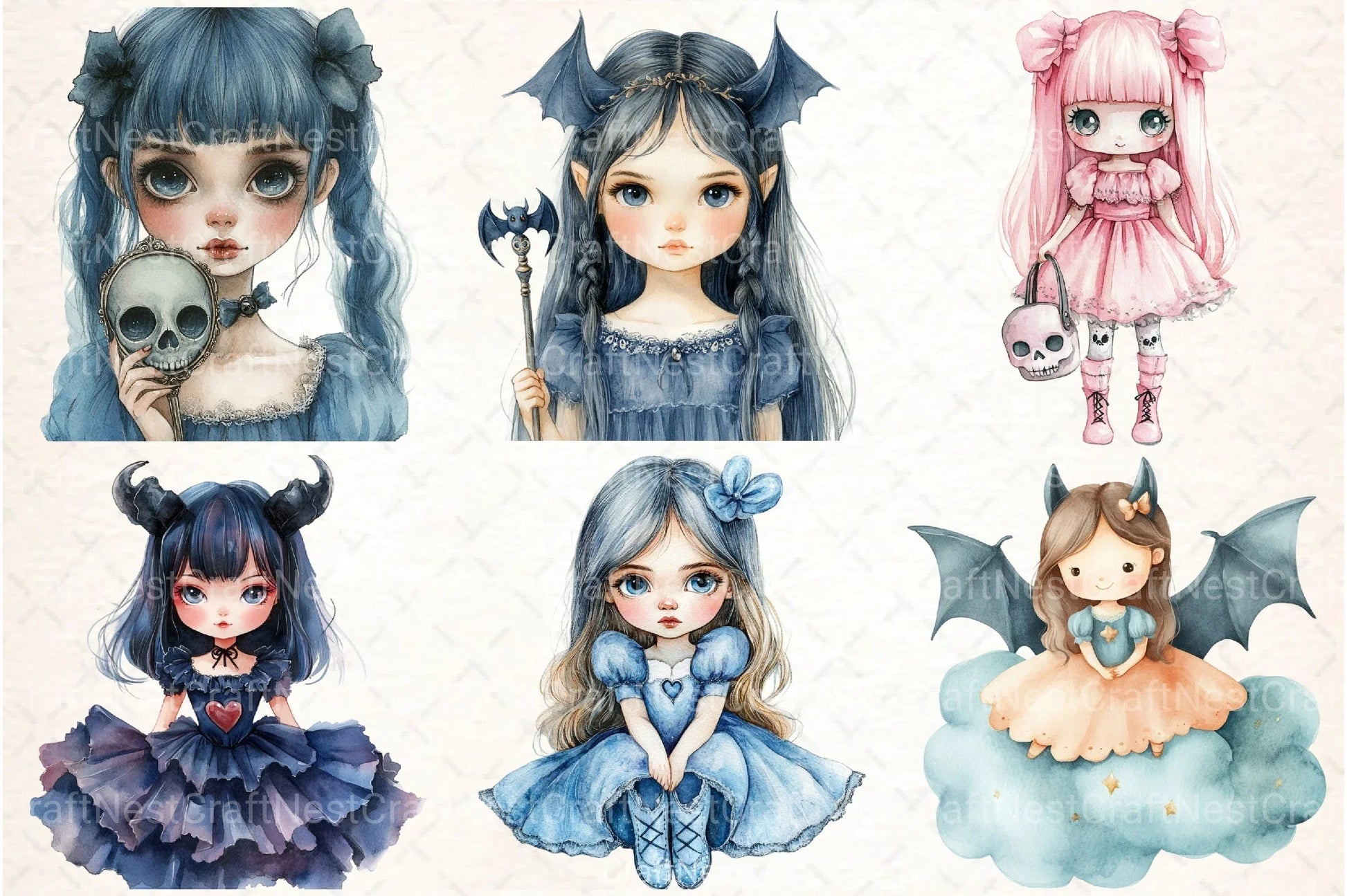 Gothic Fairytale Princess Kawaii Clipart Bundle - CraftNest - Digital Crafting and Art