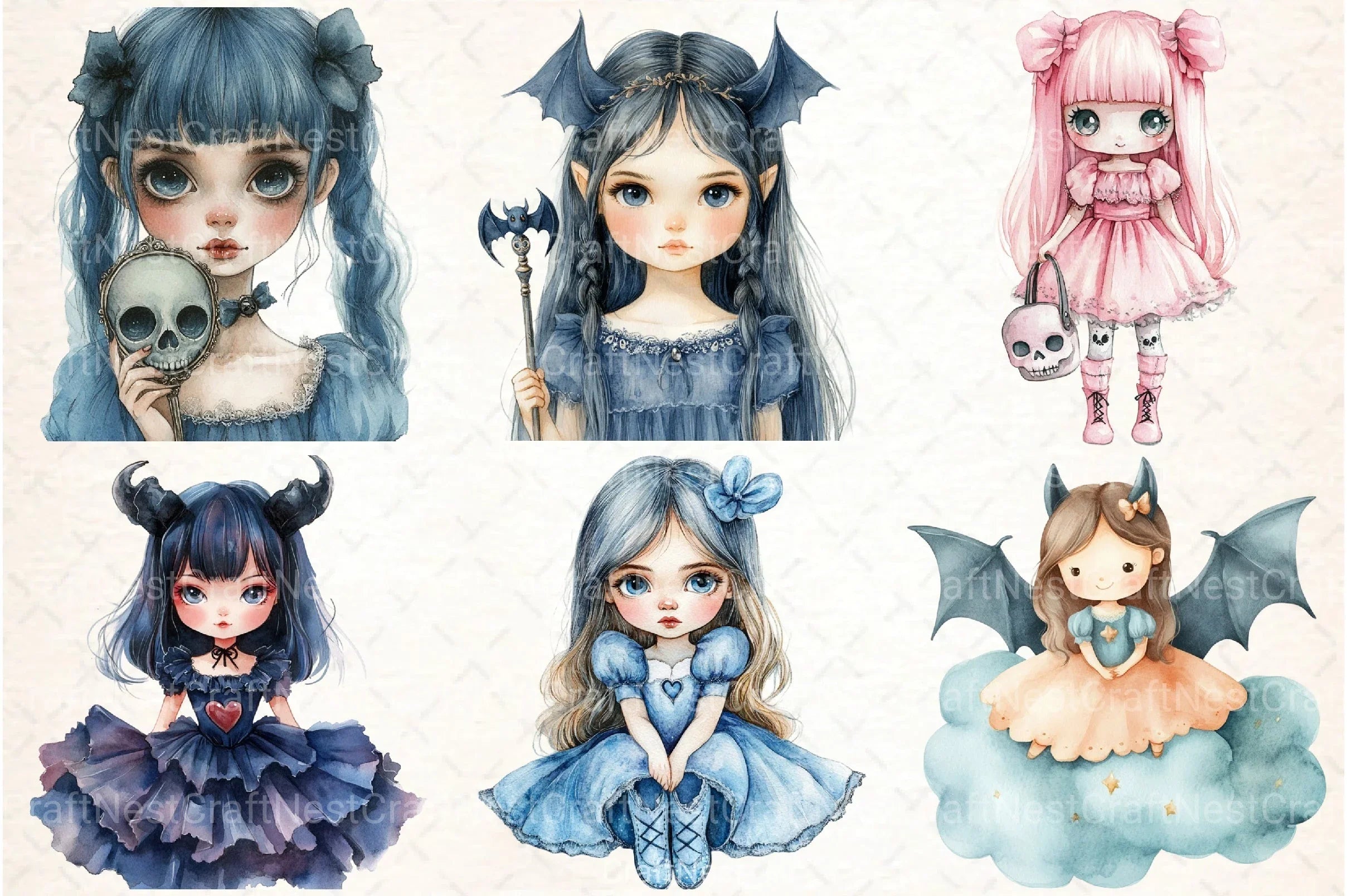 Gothic Fairytale Princess Kawaii Clipart Bundle - CraftNest - Digital Crafting and Art
