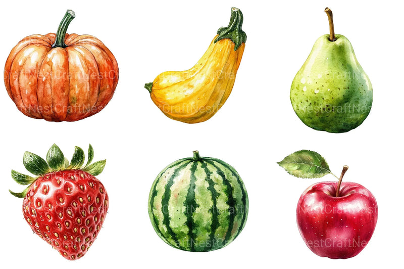 Fall Harvest Fruits & Veggies Clipart Bundle - CraftNest - Digital Crafting and Art