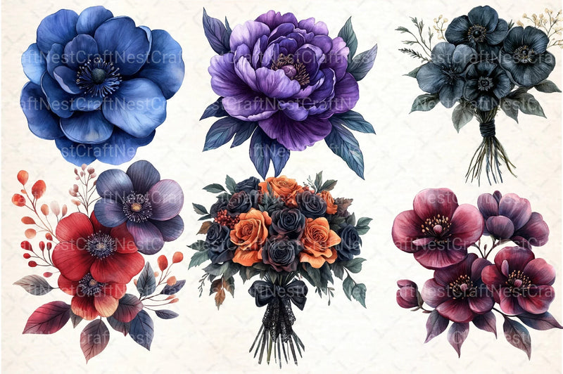 Gothic Dark Floral Clipart Bundle - CraftNest - Digital Crafting and Art