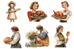 Vintage Thanksgiving Woman Clipart Bundle - CraftNest - Digital Crafting and Art