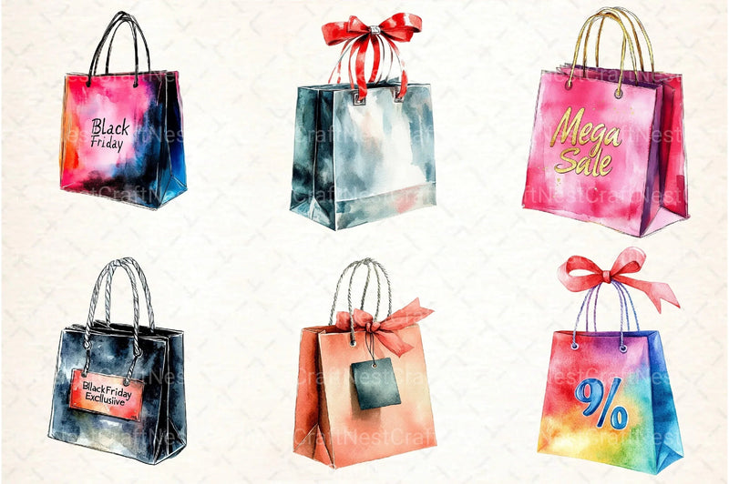 Black Friday Shopping Bag Clipart Bundle - CraftNest - Digital Crafting and Art