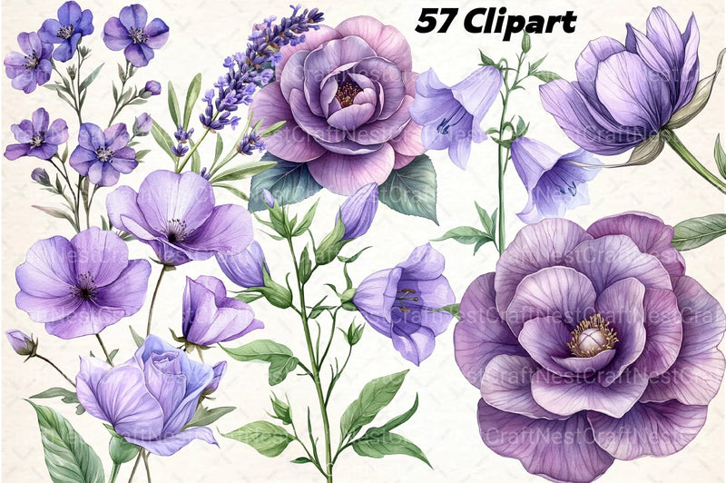 Purple Flowers Clipart Bundle 99 - CraftNest - Digital Crafting and Art