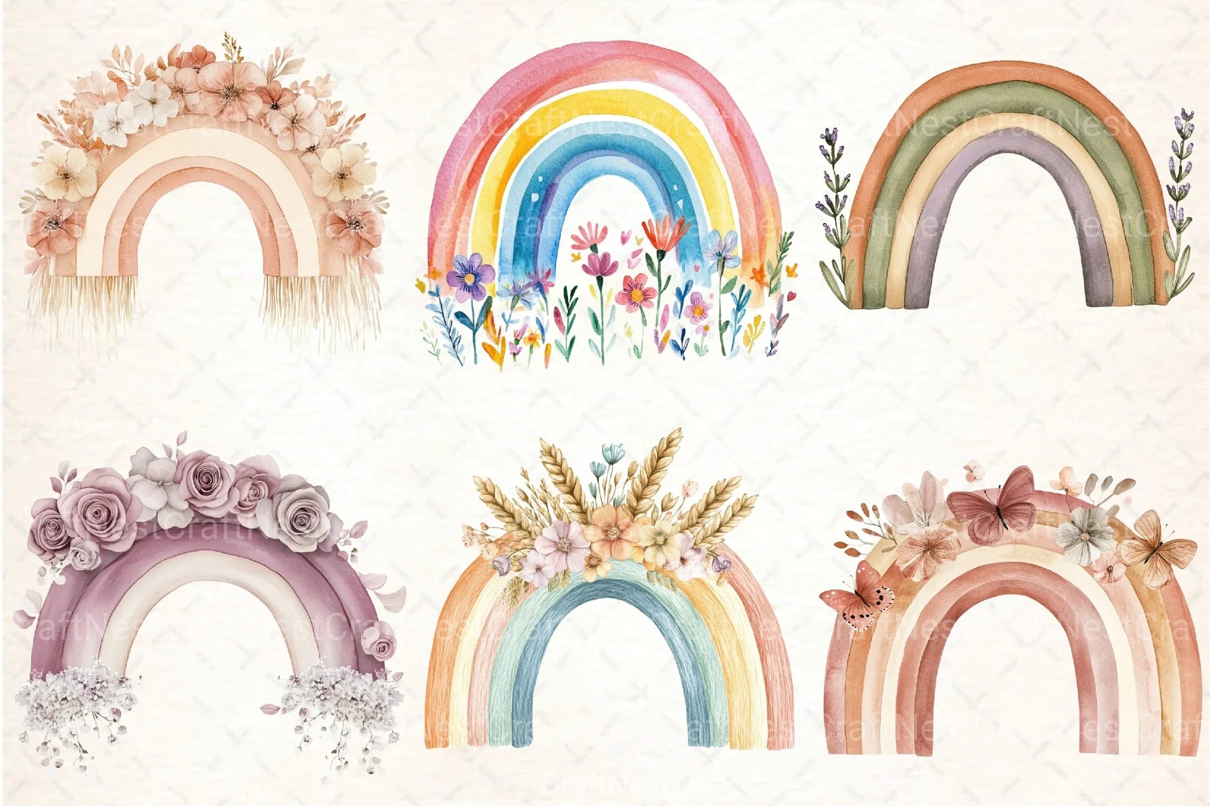 Boho Rainbow Floral Clipart Bundle - CraftNest - Digital Crafting and Art