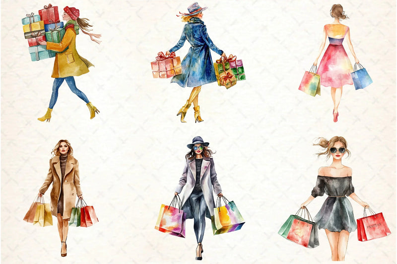 Black Friday Woman Shopping Clipart Bundle - CraftNest - Digital Crafting and Art