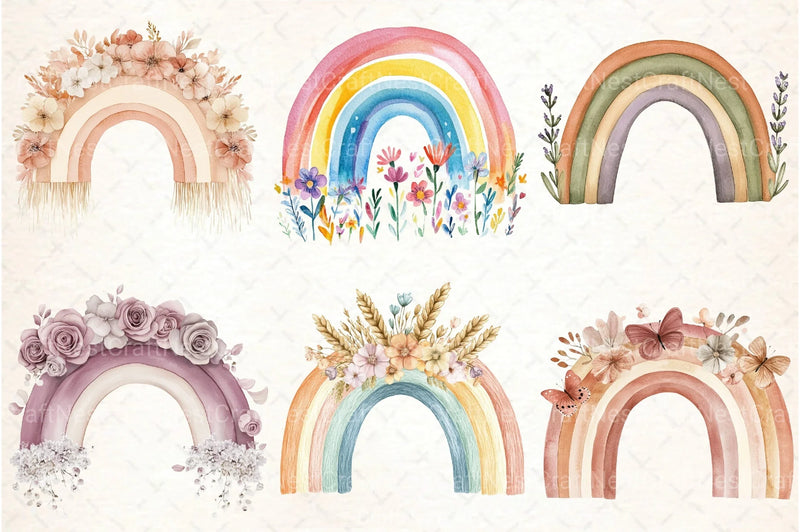 Boho Rainbow Floral Clipart Bundle 55 - CraftNest - Digital Crafting and Art