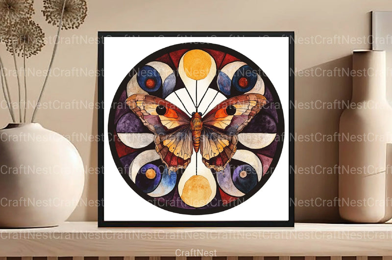 Lunar Moth & Moon Stained Glass Clipart Bundle - CraftNest - Digital Crafting and Art