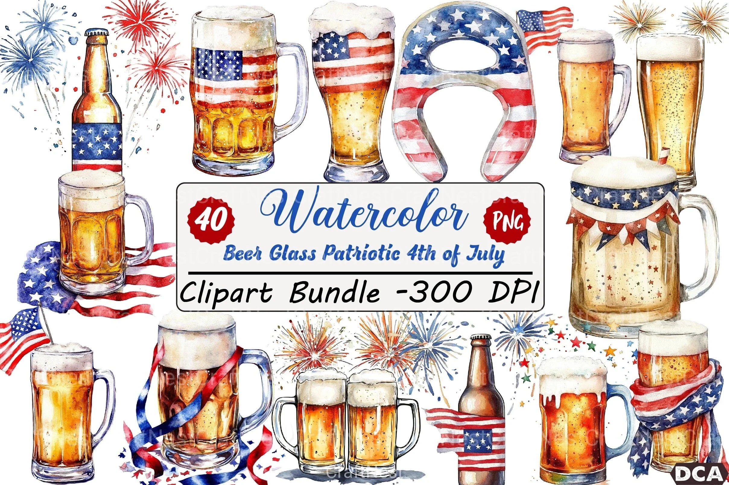 Patriotic 4th of July Beer Glass Clipart Bundle - CraftNest - Digital Crafting and Art
