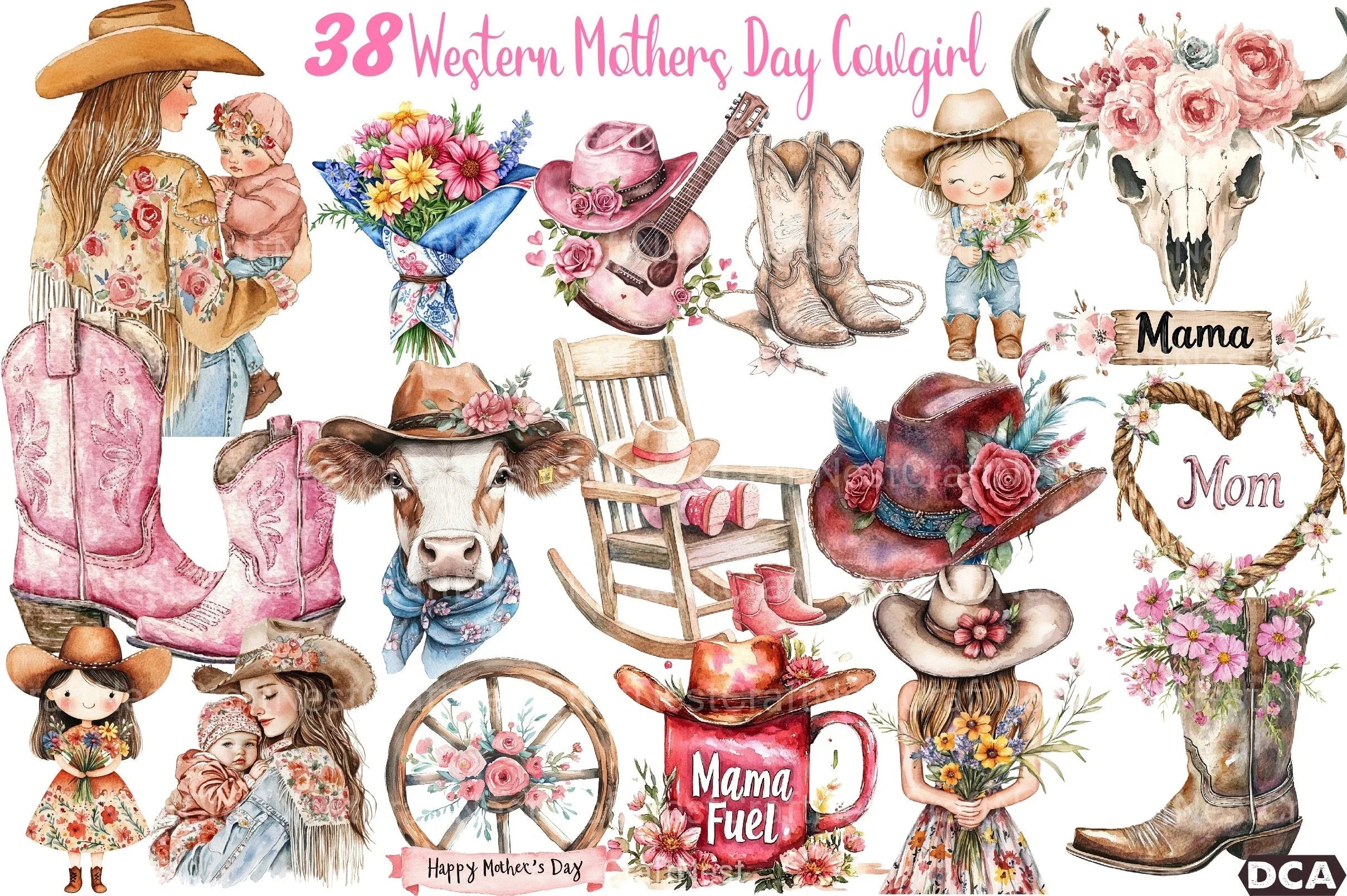 Western Mother's Day Cowgirl Clipart Bundle 99 - CraftNest - Digital Crafting and Art