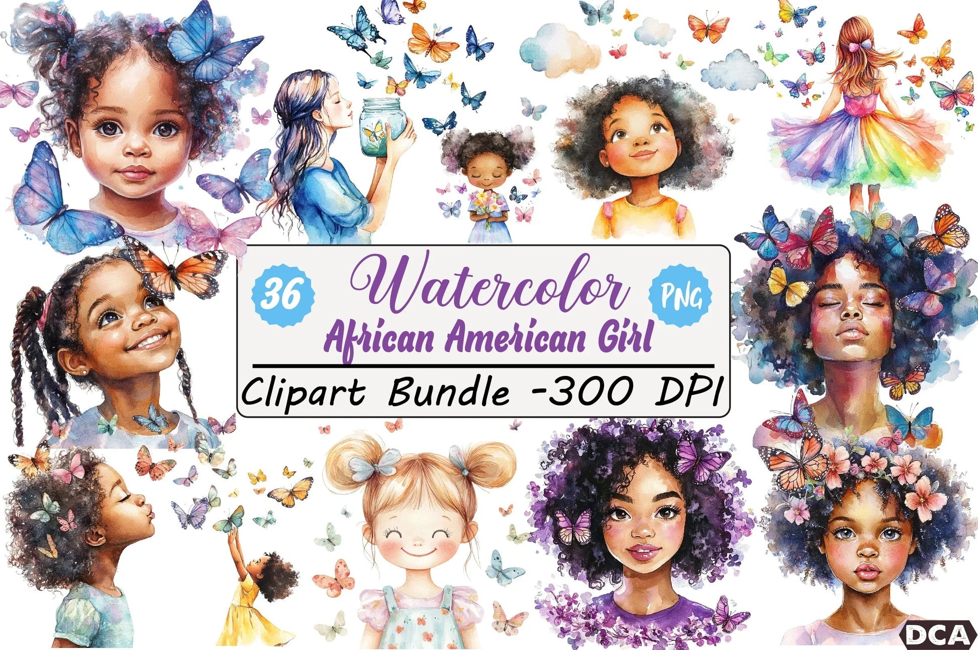African American Girl with Butterflies Clipart Bundle - CraftNest - Digital Crafting and Art