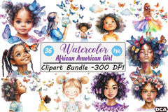 African American Girl with Butterflies Clipart Bundle - CraftNest - Digital Crafting and Art